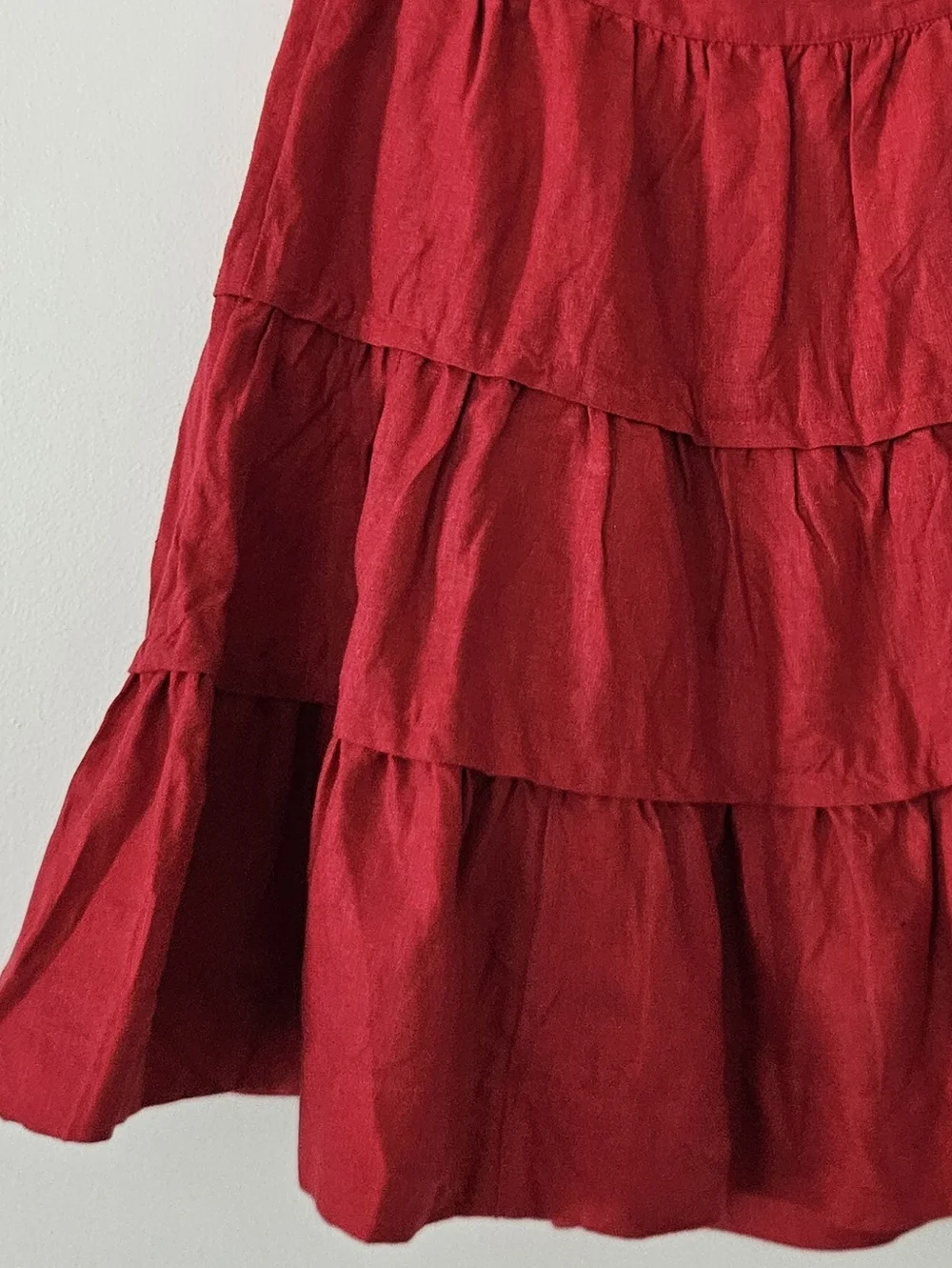 Soft Surroundings Skirt L Tiered Linen Red Americana Pin-Up Pull on Flirty Fairy